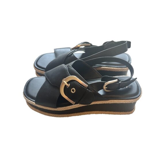 MARC FISHER LTD 10 Black Renda Crisscross Buckle Platform Wedge Sandal - Picture 4 of 5